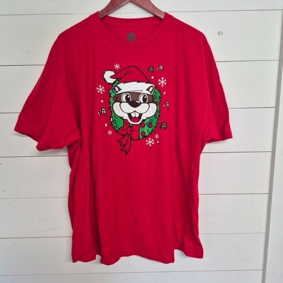 Buc-Ees Christmas 2024 T-Shirt Red 2XL Santa Beaver Wreath & Tree Graphics 100% - Picture 1 of 5